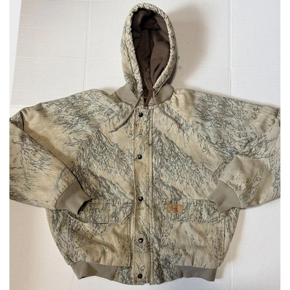 DUXBAK - Men's Hunting Jacket - Prairie Ghost Camo Insulated Hooded Bomber Large